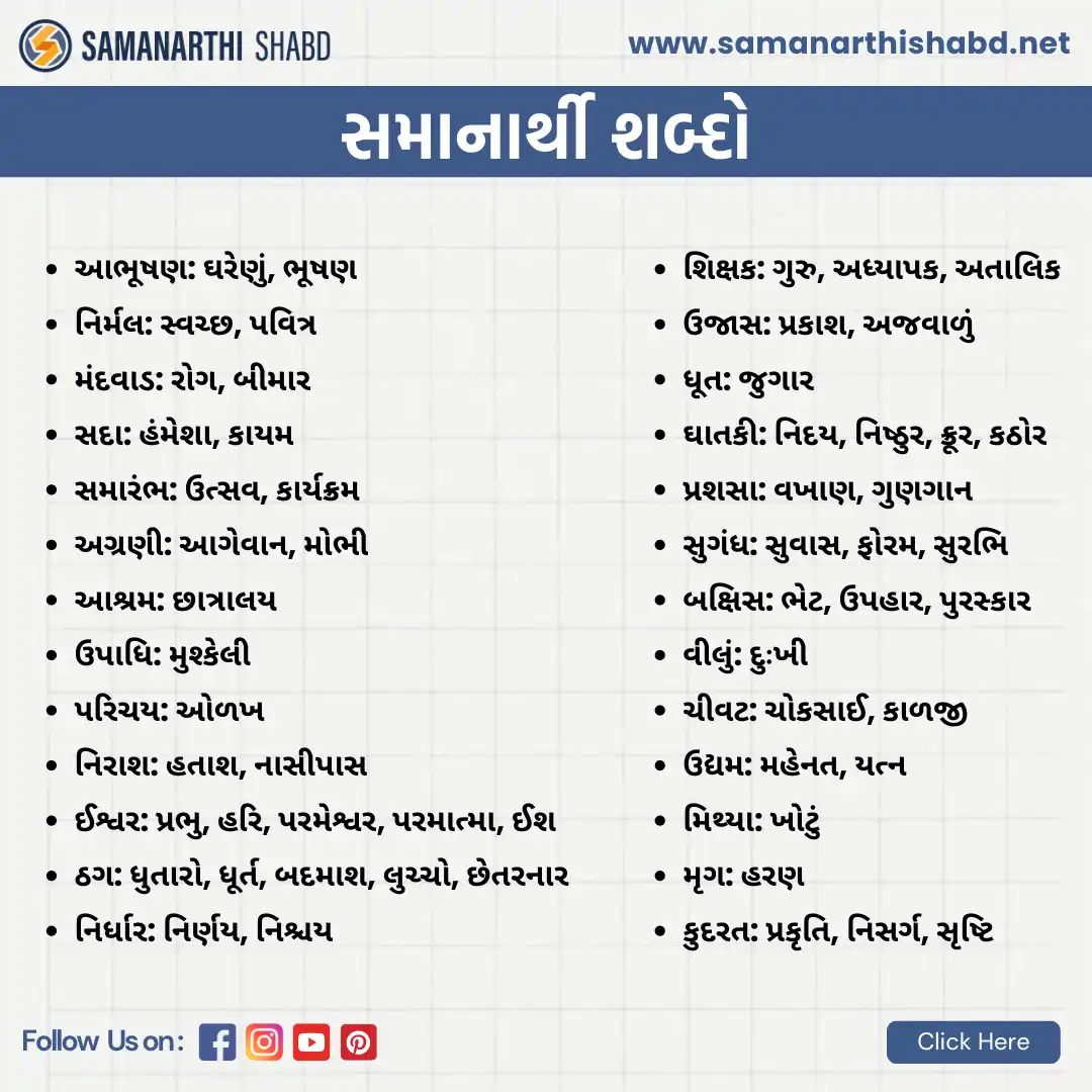 samanarthi shabd in gujarati list